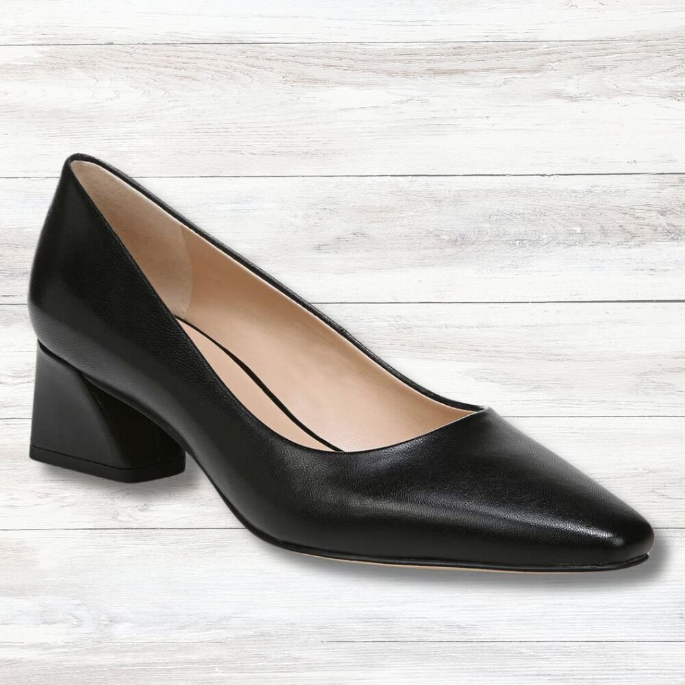 Franco Sarto Jesslyn Pump Women 10 Black Faux Leather 1.75 Block Heel Square Toe